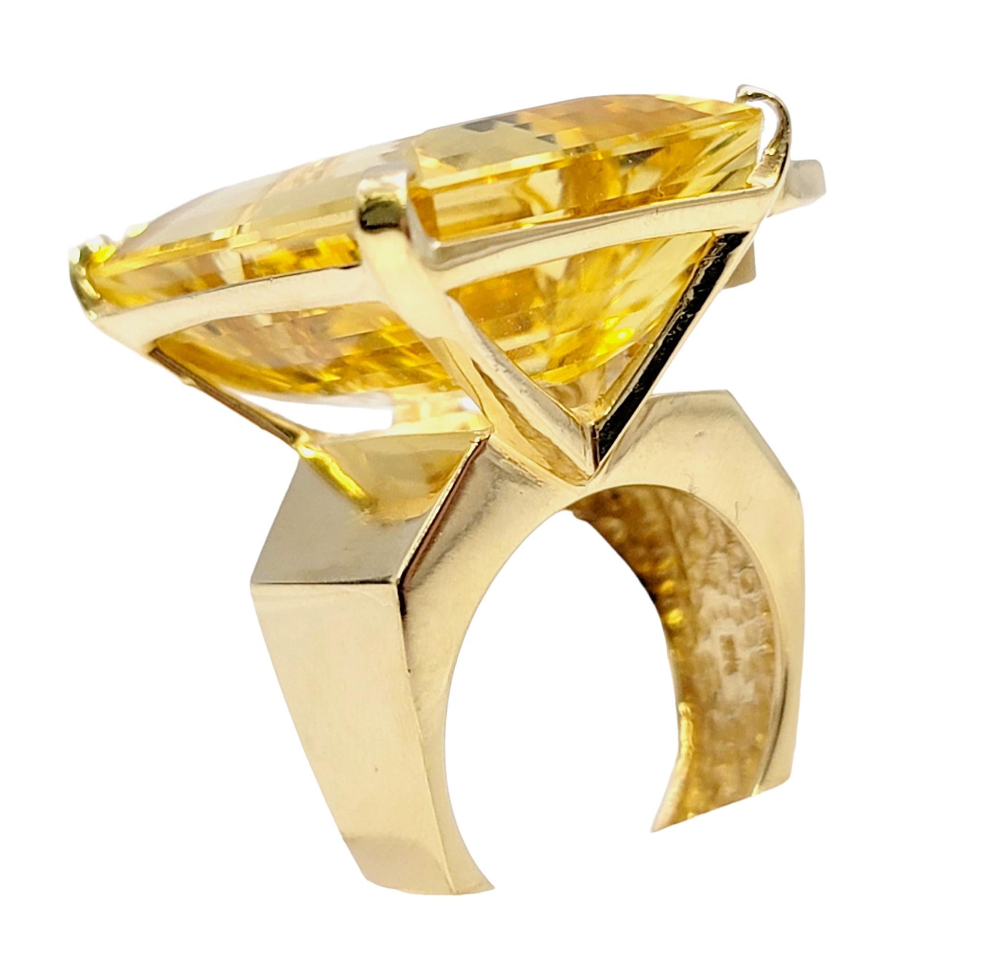 Huge 32.31 Carat Total Emerald Cut Citrine and Diamond Cocktail Ring Yellow Gold For Sale 1