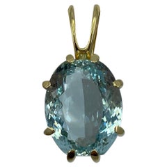 Huge 32.32 Carat Fine Blue Aquamarine Cushion Cut 18 Karat Yellow Gold Pendant