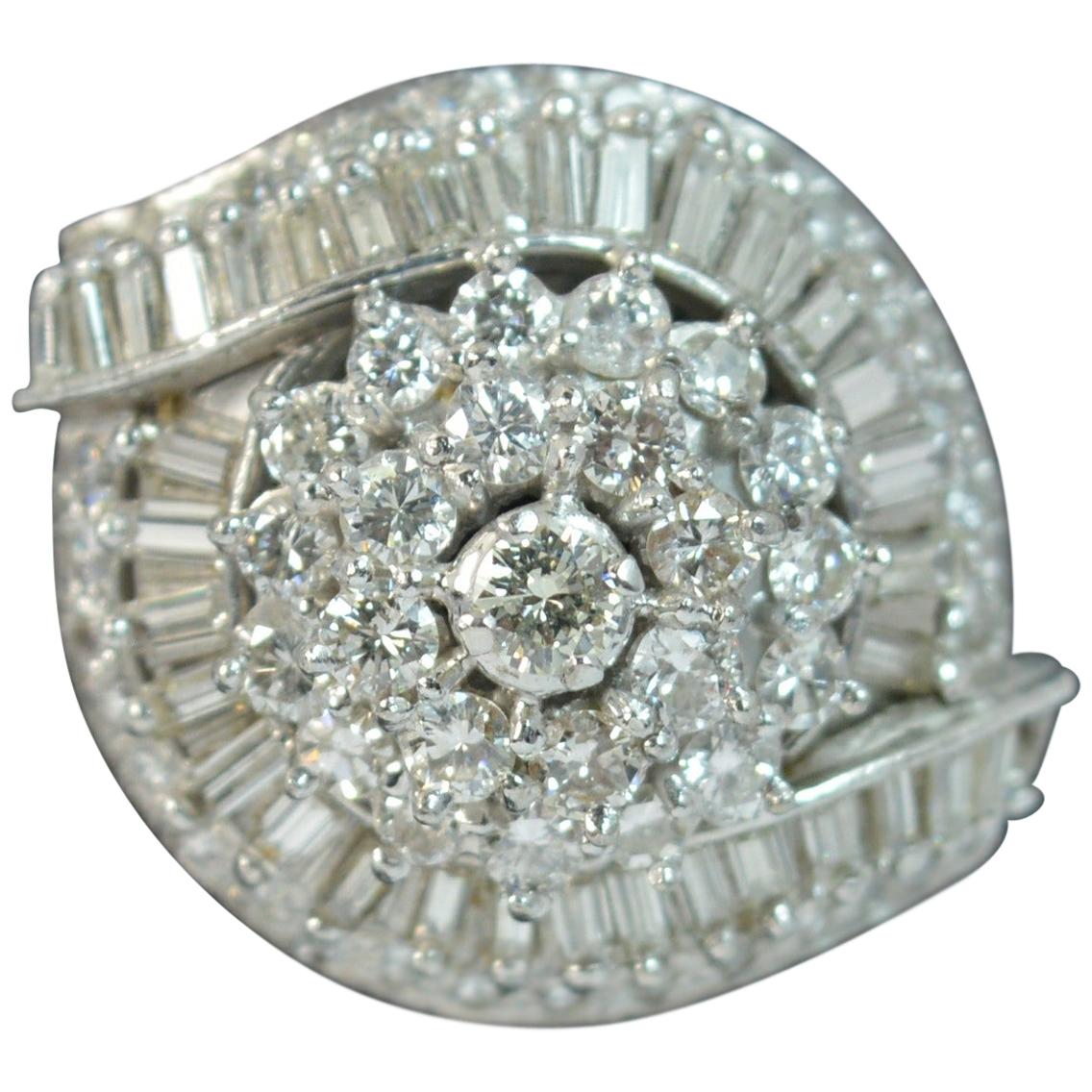 Huge 3.25 Carat Diamond and Platinum Custer Cocktail Ring