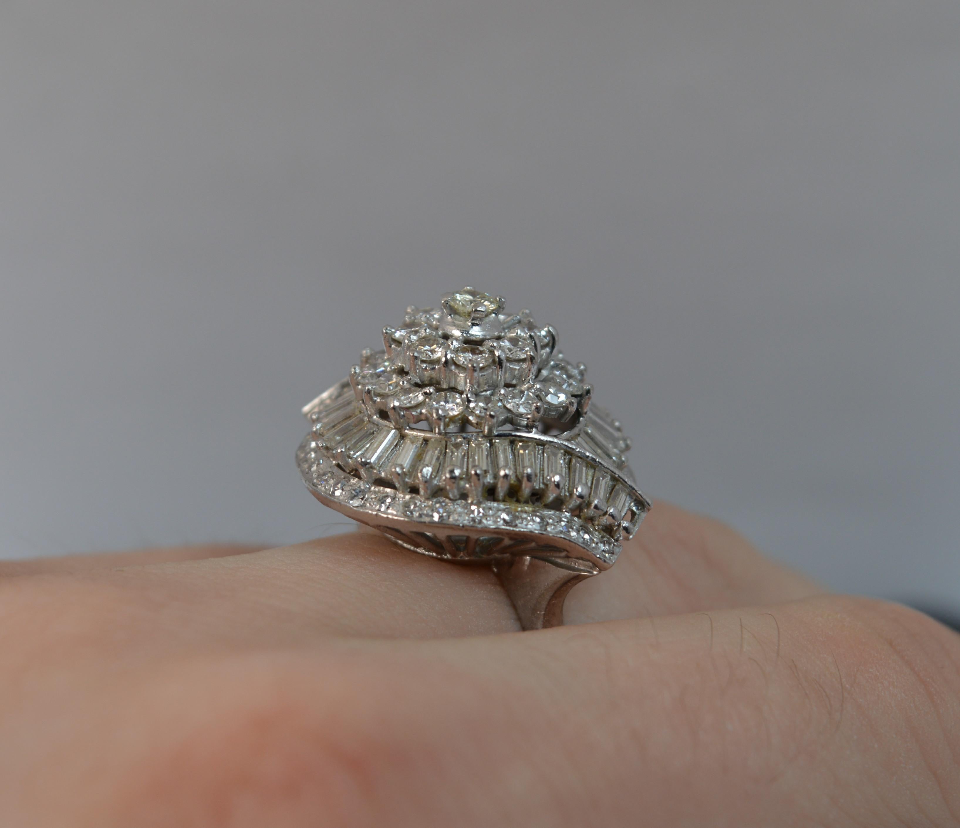 Retro Huge 3.25 Carat Diamond and Platinum Custer Cocktail Ring
