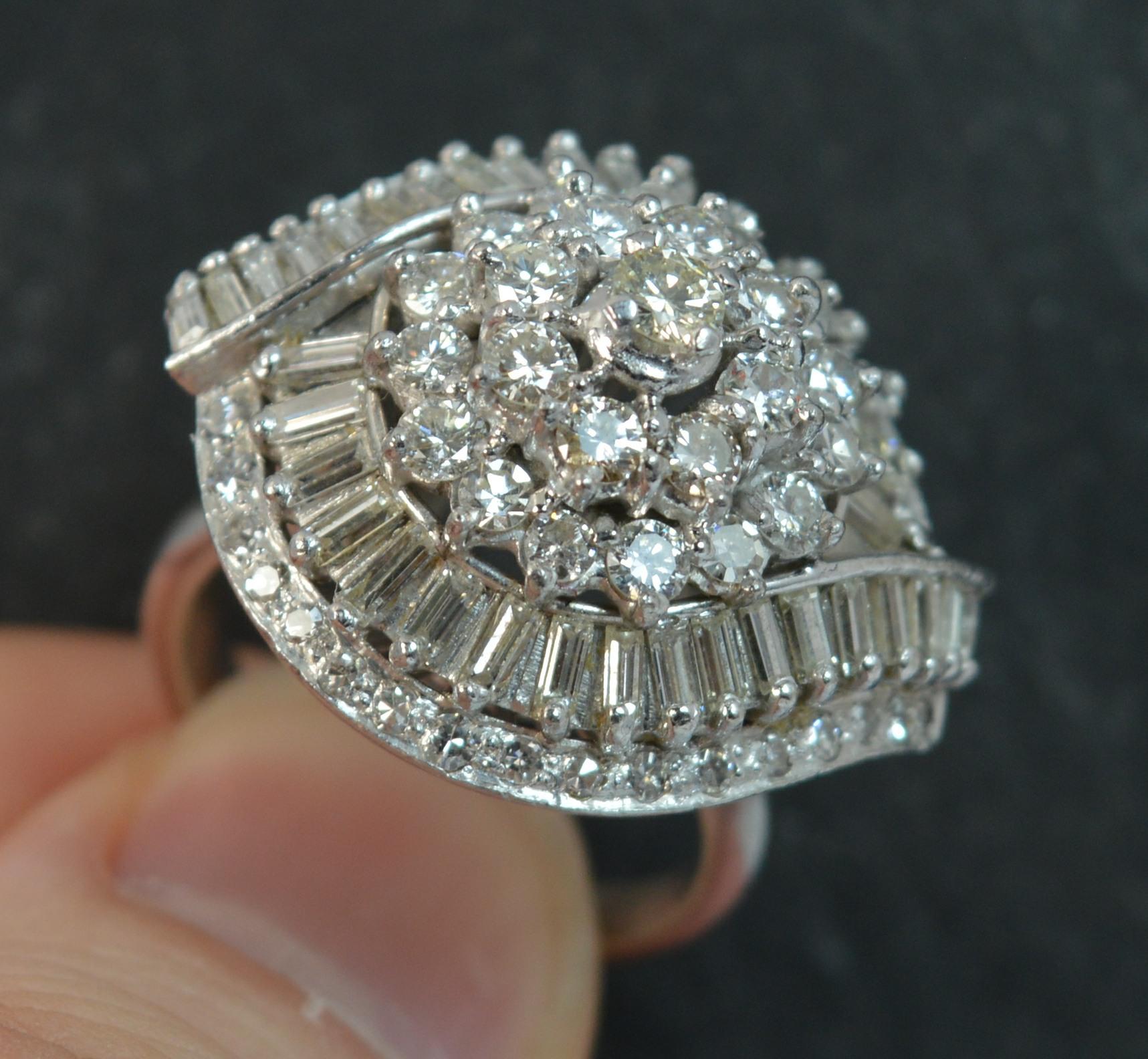 Women's Huge 3.25 Carat Diamond and Platinum Custer Cocktail Ring