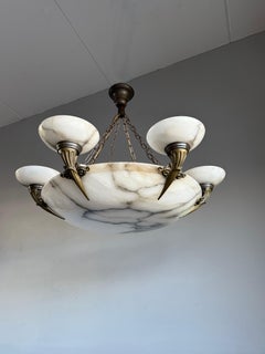 Huge 33 Ø" Timeless Art Deco White & Black Alabaster Pendant Light / Chandelier