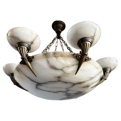Huge 33 Ø" Timeless Art Deco White & Black Alabaster Pendant Light / Chandelier