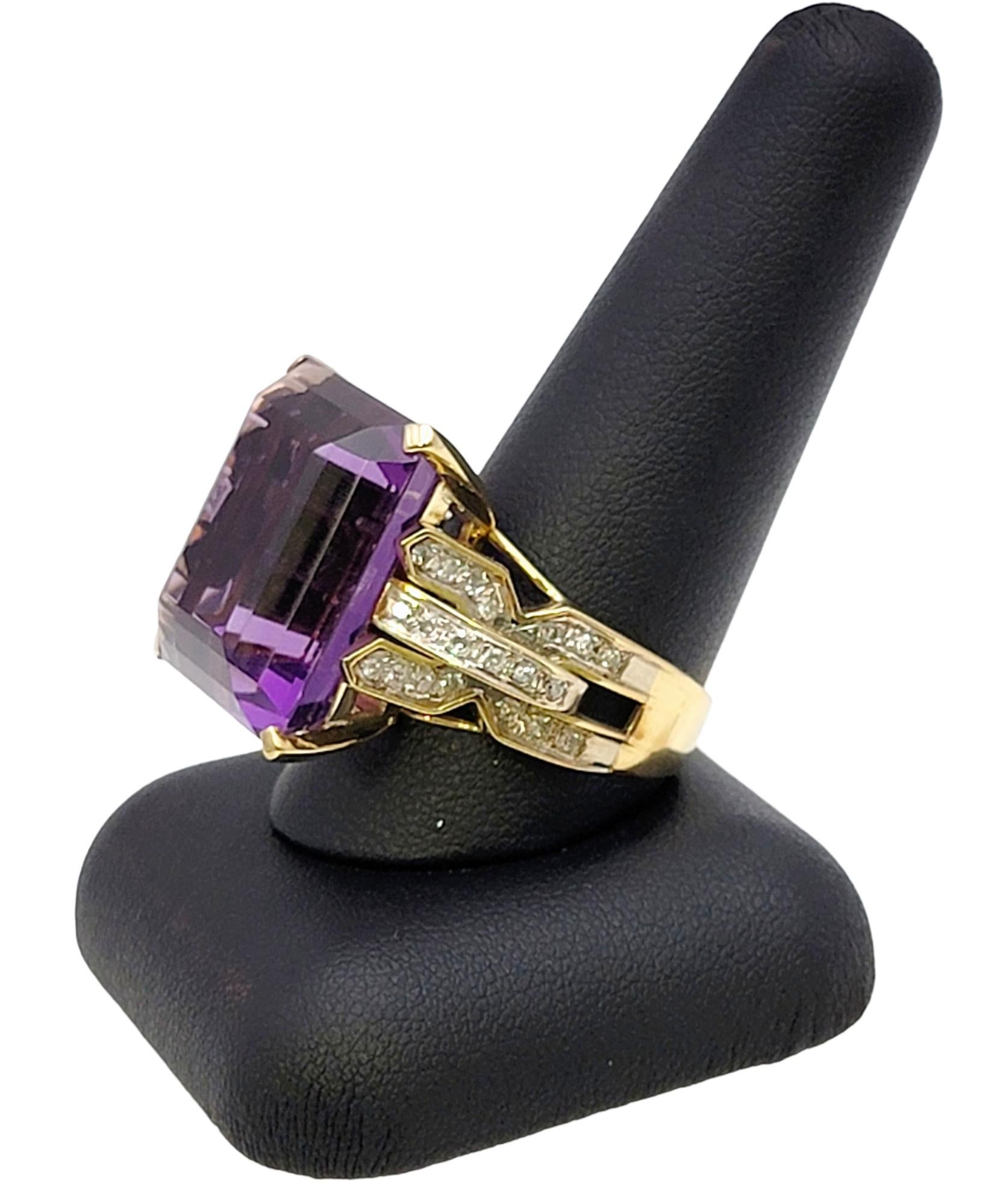 Huge 34.85 Carat Emerald Cut Amethyst Cocktail Ring with Side Diamond Detailing For Sale 10