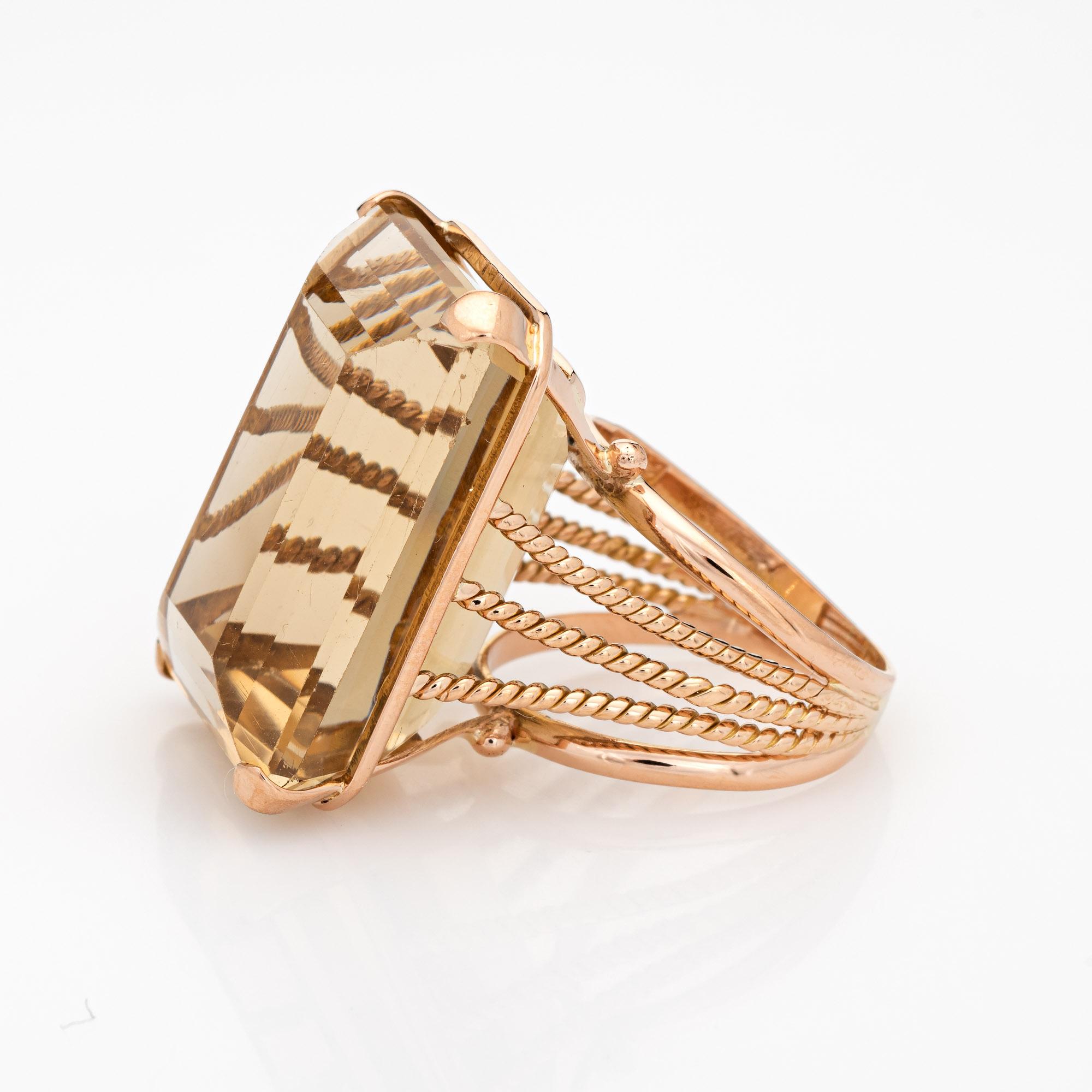 Modern Huge 35ct Citrine Ring Vintage 60s 14k Yellow Gold Emerald Cut Fine Jewelry