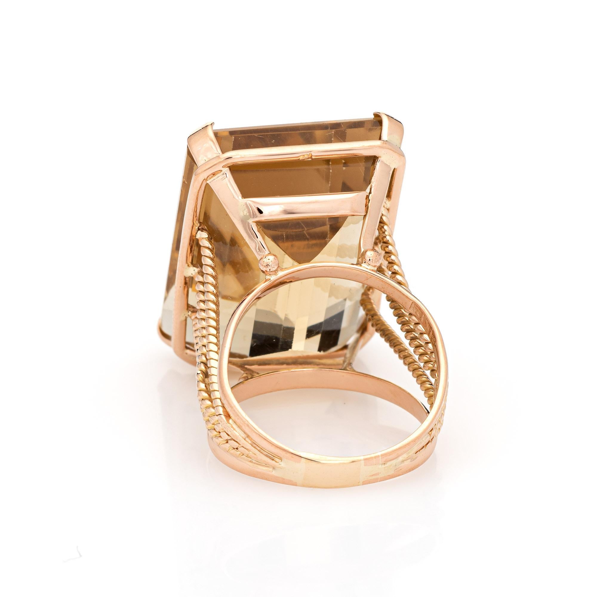 Huge 35ct Citrine Ring Vintage 60s 14k Yellow Gold Emerald Cut Fine Jewelry In Good Condition In Torrance, CA