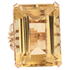 Huge 35ct Citrine Ring Vintage 60s 14k Yellow Gold Emerald Cut Fine Jewelry