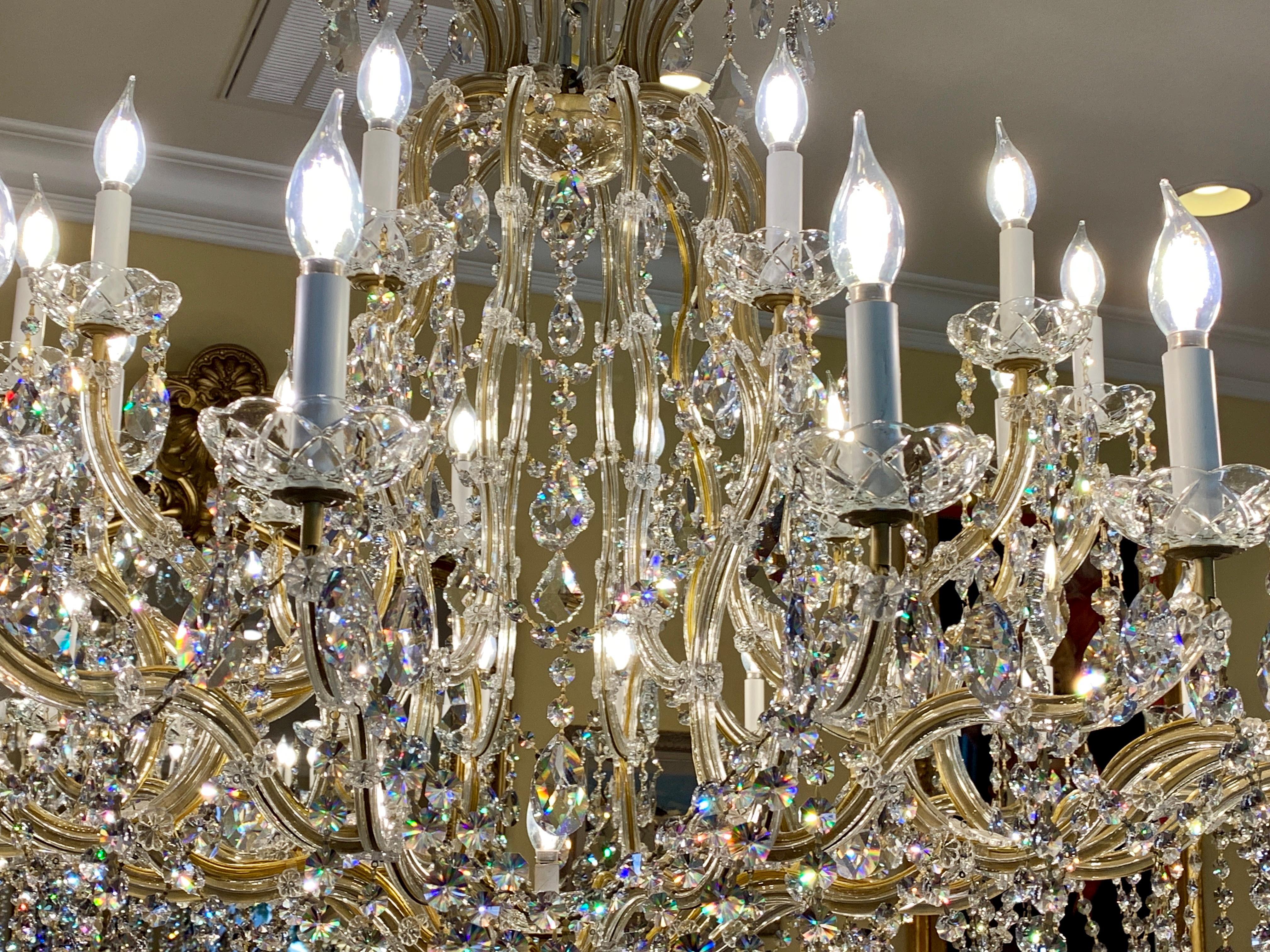 Huge 37 Light Maria Theresa Empire Swarovski Crystal Olde World Gold Chandelier In Good Condition In Tustin, CA