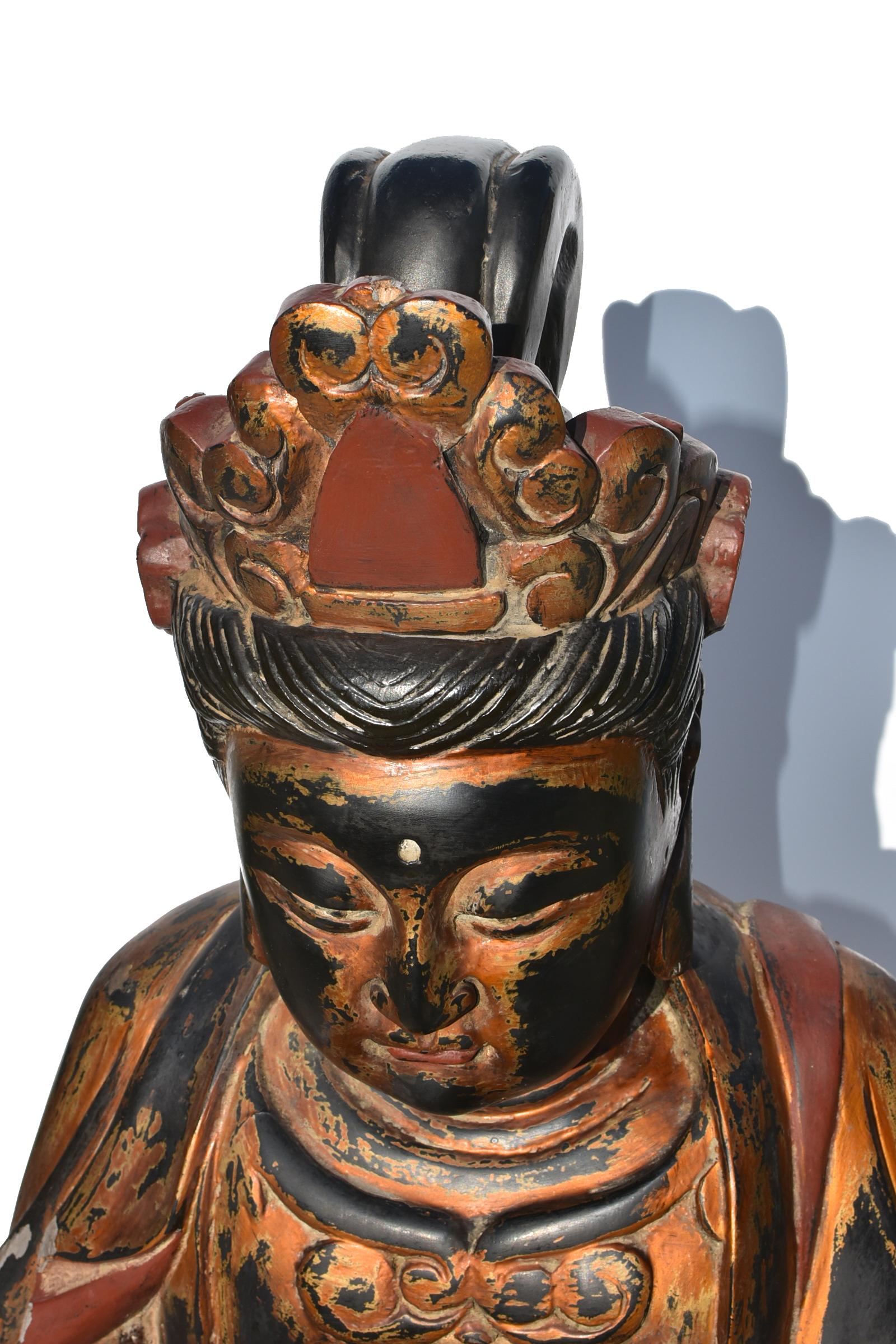 Statua gigante di Buddha dorata in legno da 37 pollici in vendita 1