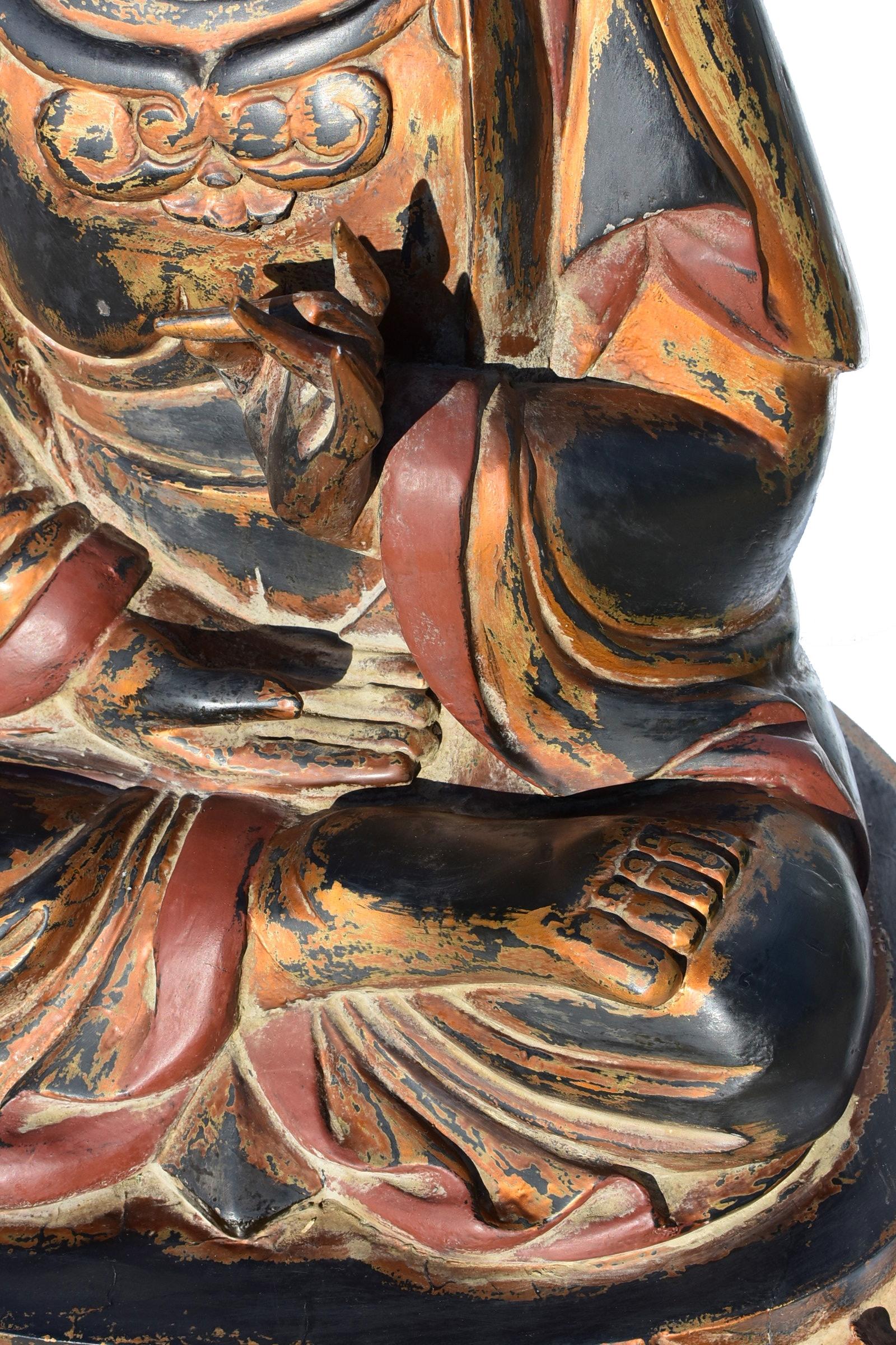 Statua gigante di Buddha dorata in legno da 37 pollici in vendita 2