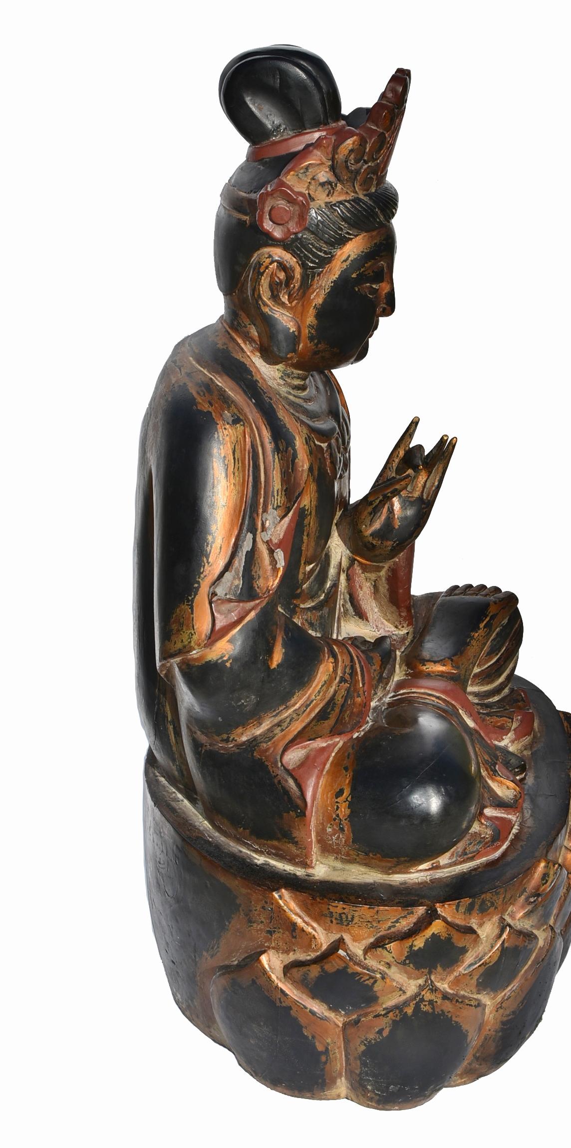 Statua gigante di Buddha dorata in legno da 37 pollici in vendita 5