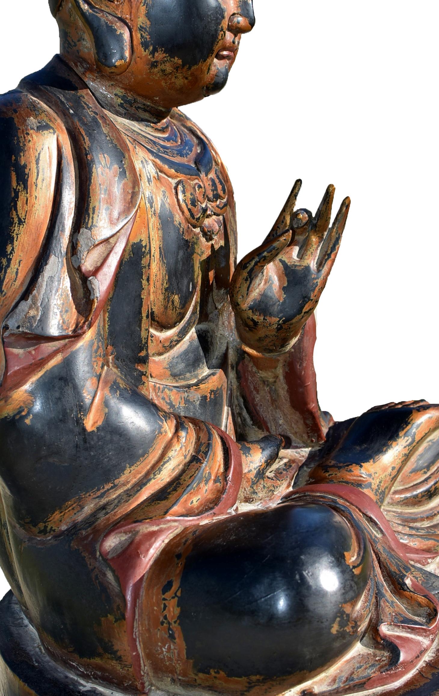 Statua gigante di Buddha dorata in legno da 37 pollici in vendita 10