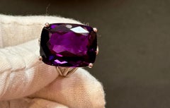 Huge 38 Carat Cushion Cut Natural Amethyst Cocktail Ring in Platinum 23.8 Gm
