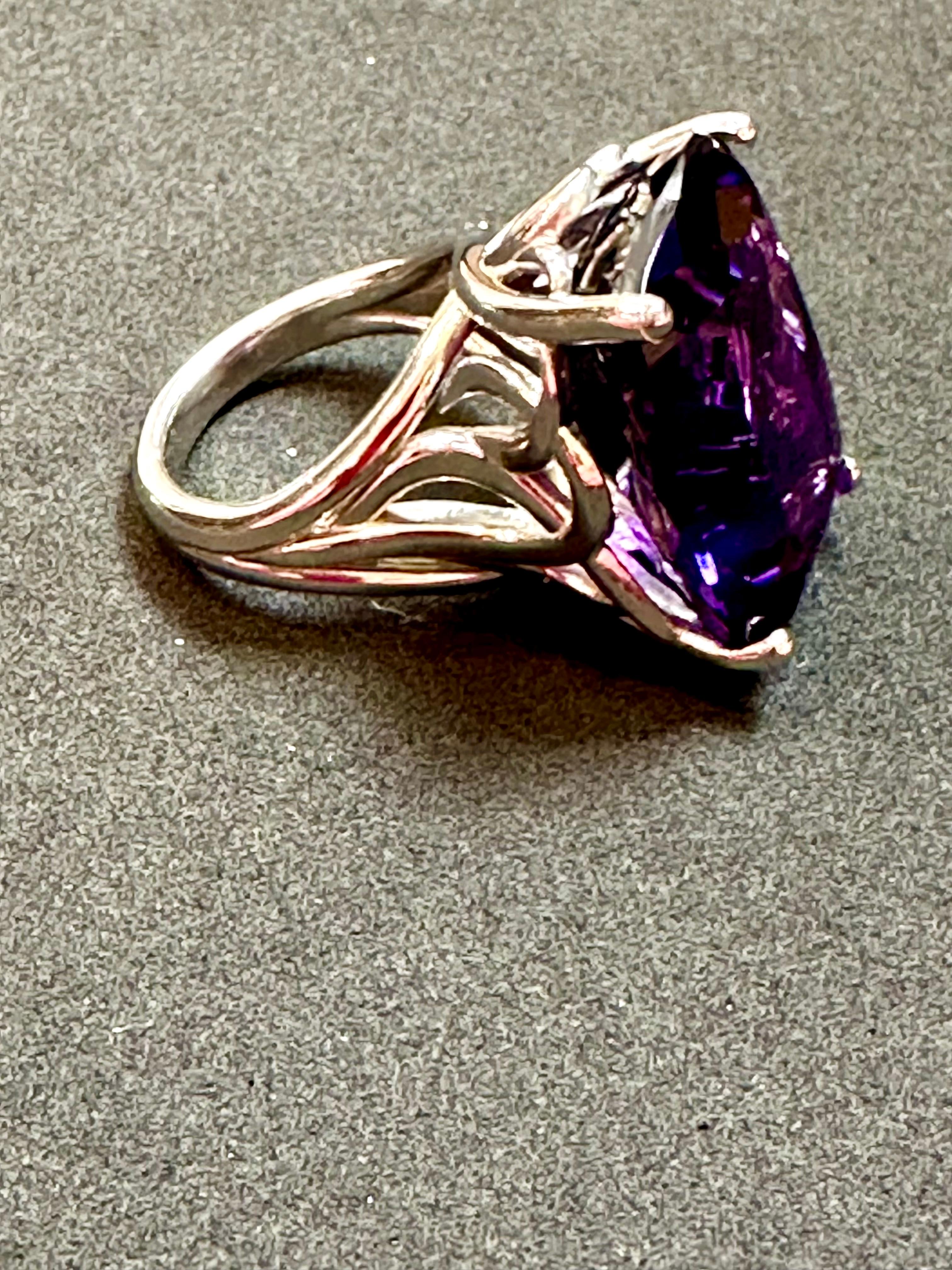 Huge 38 Carat Cushion Cut Natural Amethyst Cocktail Ring in Platinum 23.8 Gm In Excellent Condition For Sale In New York, NY