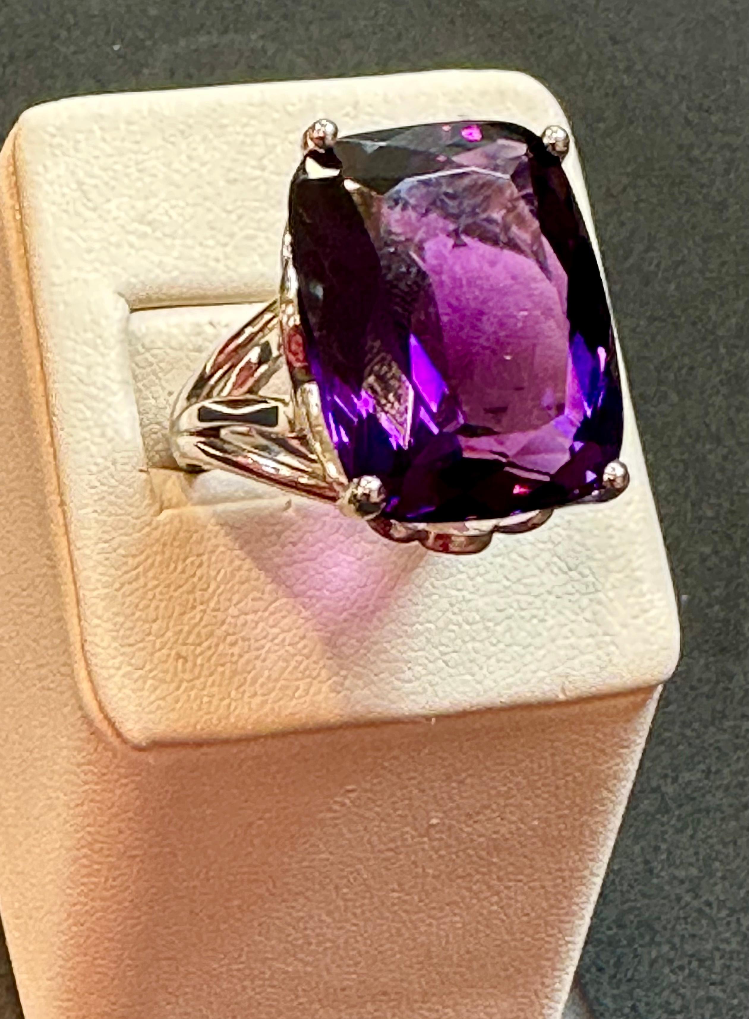 Huge 38 Carat Cushion Cut Natural Amethyst Cocktail Ring in Platinum 23.8 Gm For Sale 2