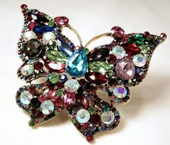 Huge 4” Multi-Color Butterfly Brooch