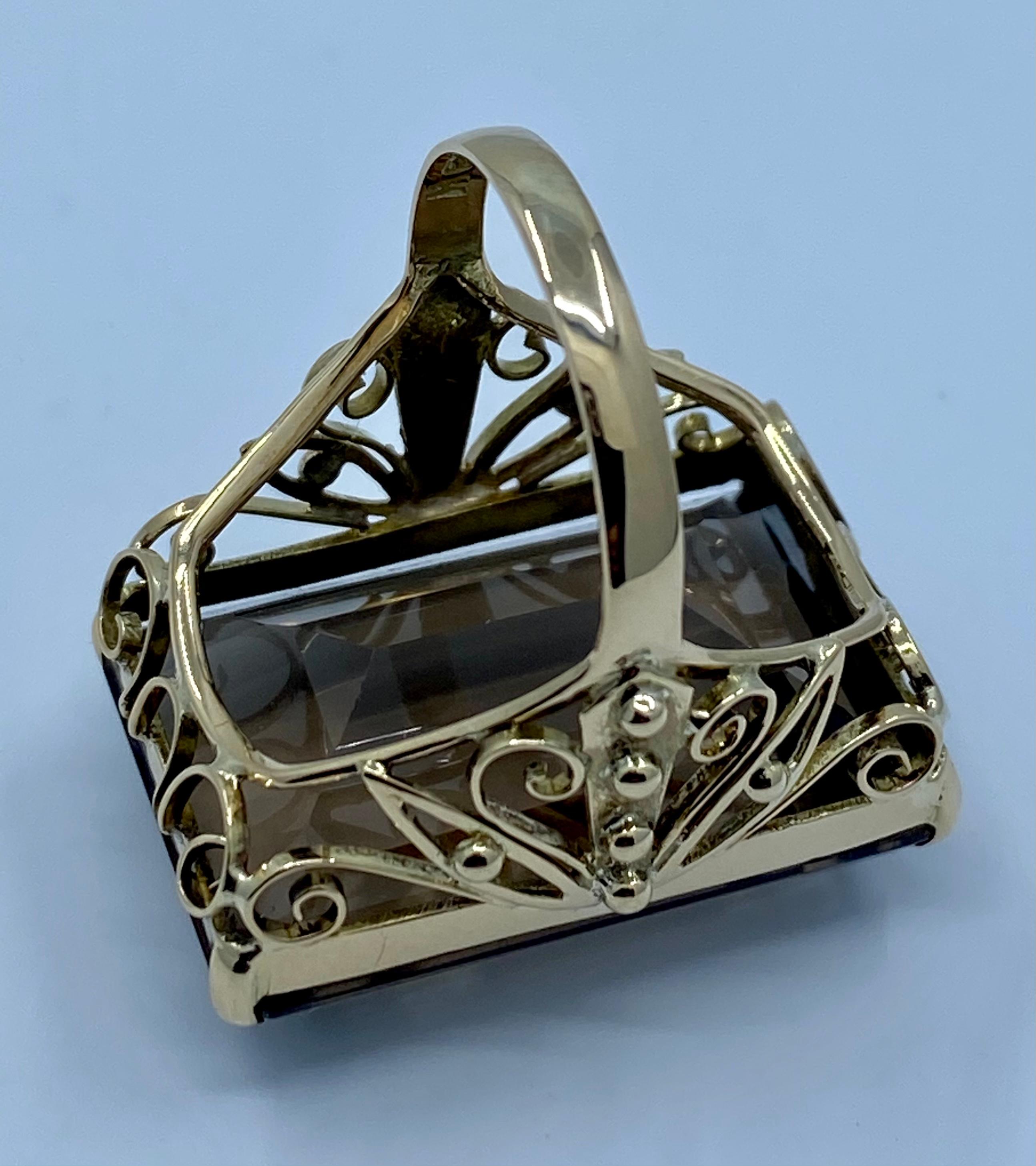 Riesiger 40 Karat Brauner Topas im Smaragdschliff Gelbgold Cocktail-Statement-Ring 5