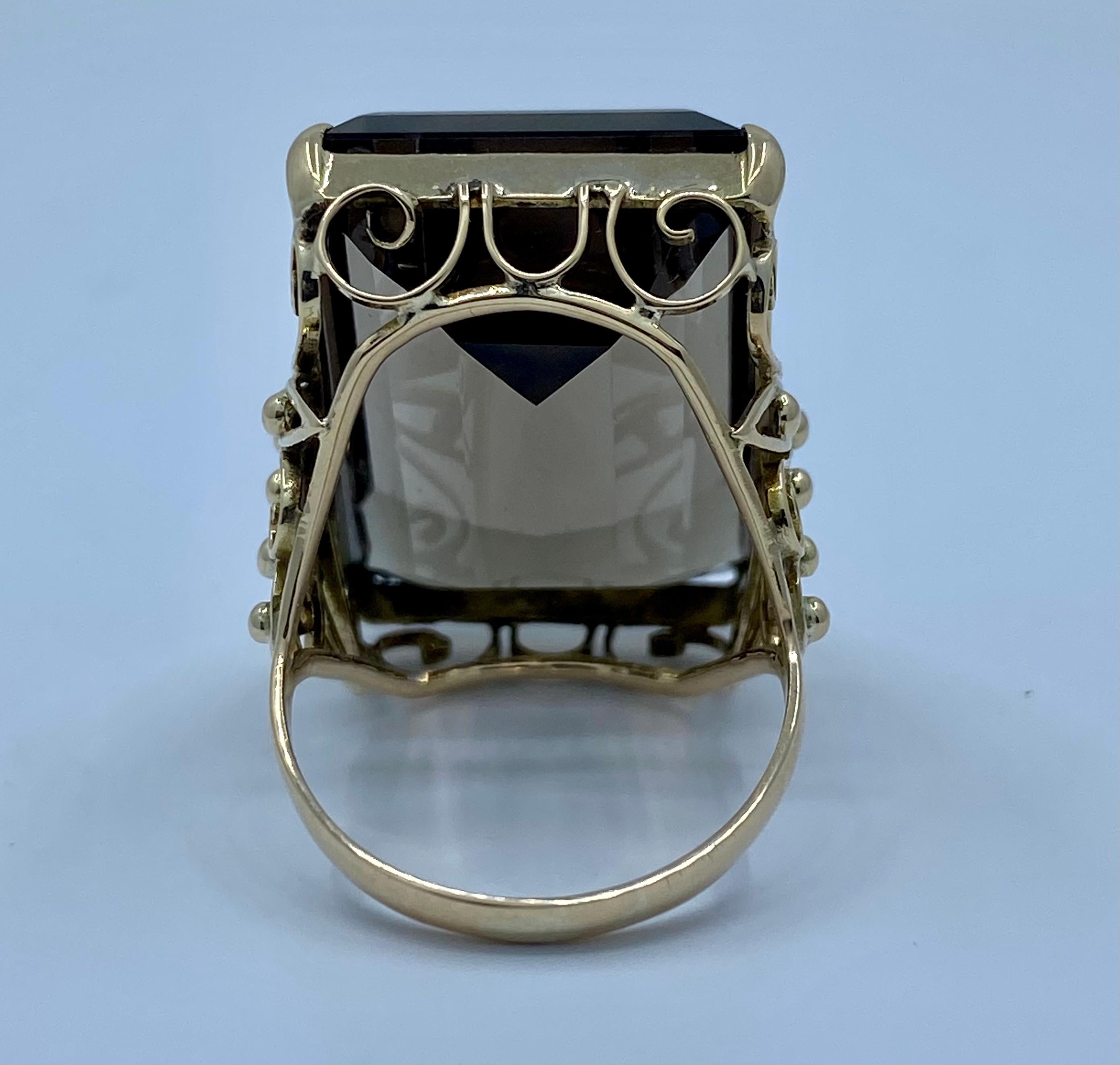Riesiger 40 Karat Brauner Topas im Smaragdschliff Gelbgold Cocktail-Statement-Ring 6