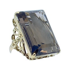 Huge 40 Carat Emerald Cut Brown Topaz Yellow Gold Cocktail Statement Ring