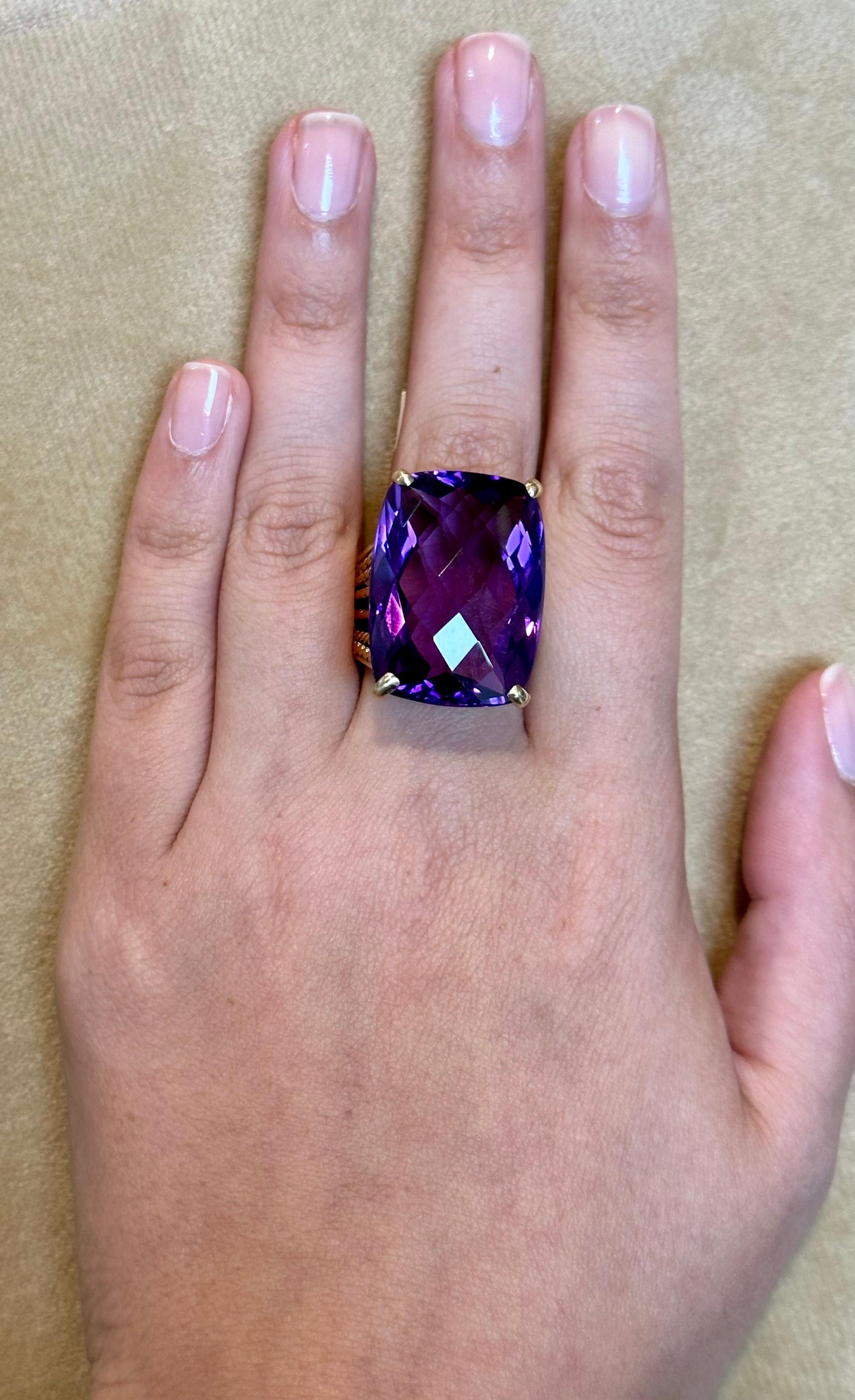Huge 40Ct Checker Board Cushion Cut Natural Amethyst Cocktail Ring 14KYG, 15.8gm For Sale 9