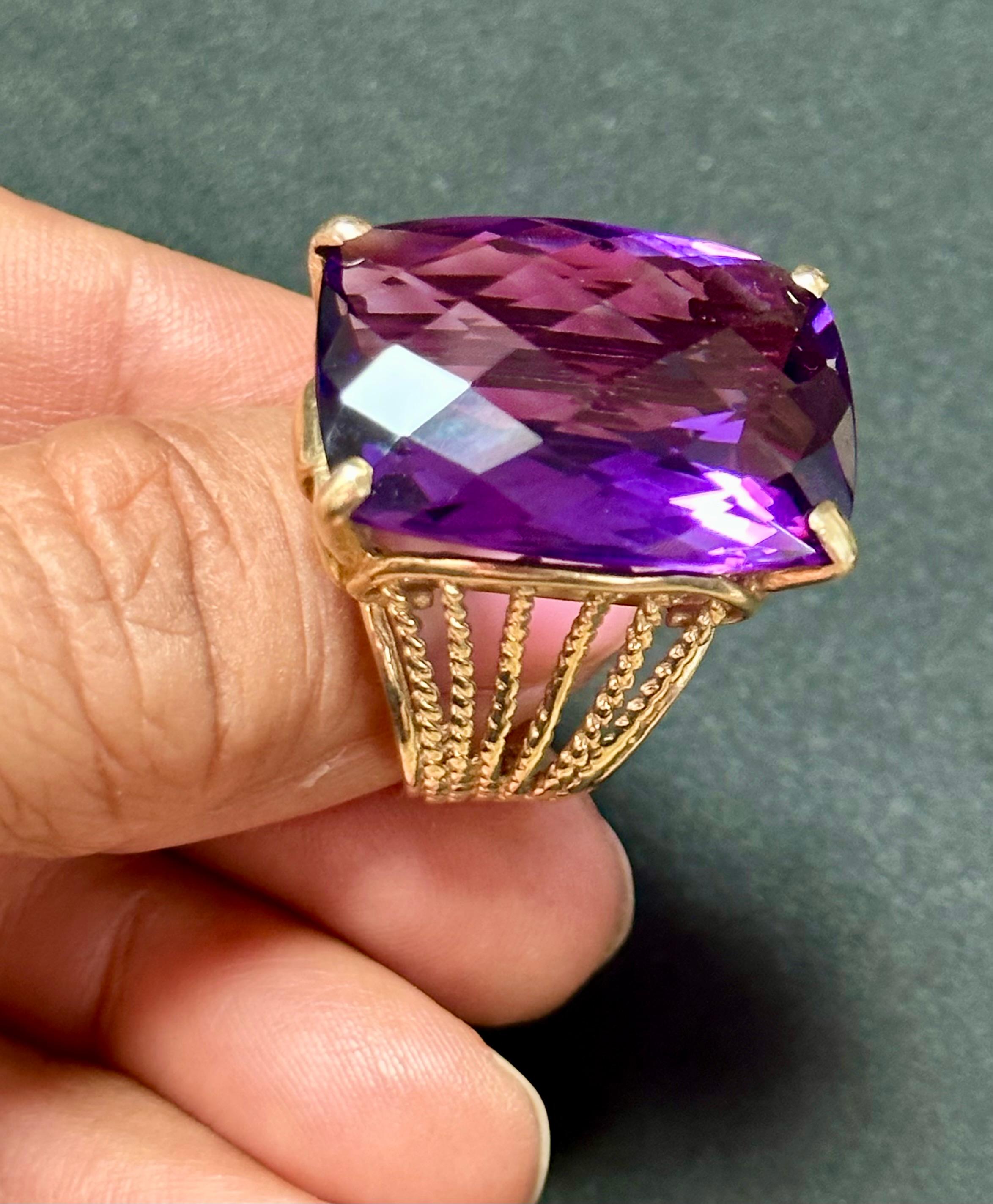 Huge 40Ct Checker Board Cushion Cut Natural Amethyst Cocktail Ring 14KYG, 15.8gm For Sale 3