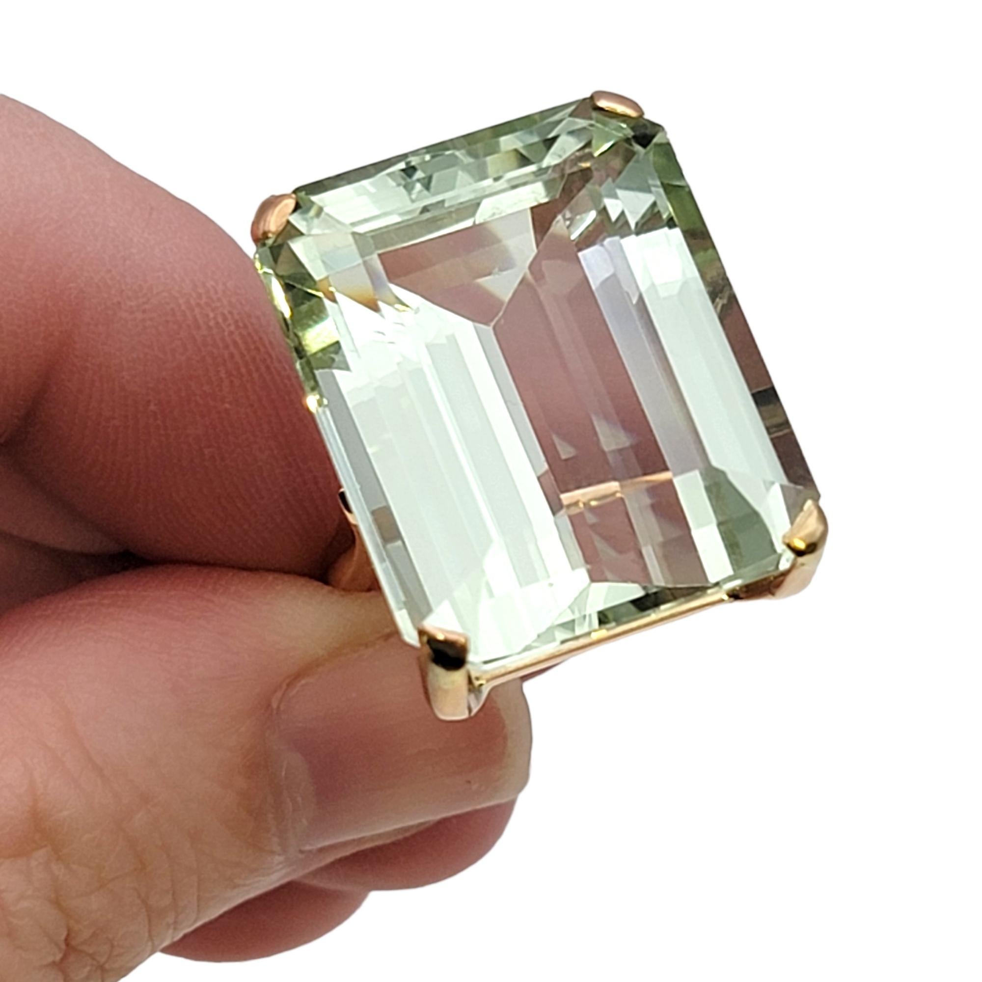Huge 46.21 Carat Emerald Cut Unheated Aquamarine Ring in 14 Karat Rose Gold  For Sale 5