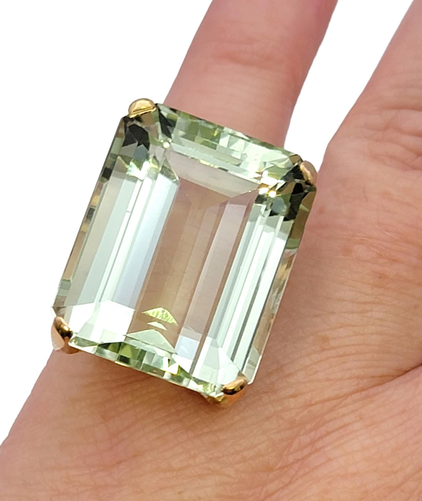 Huge 46.21 Carat Emerald Cut Unheated Aquamarine Ring in 14 Karat Rose Gold  For Sale 7