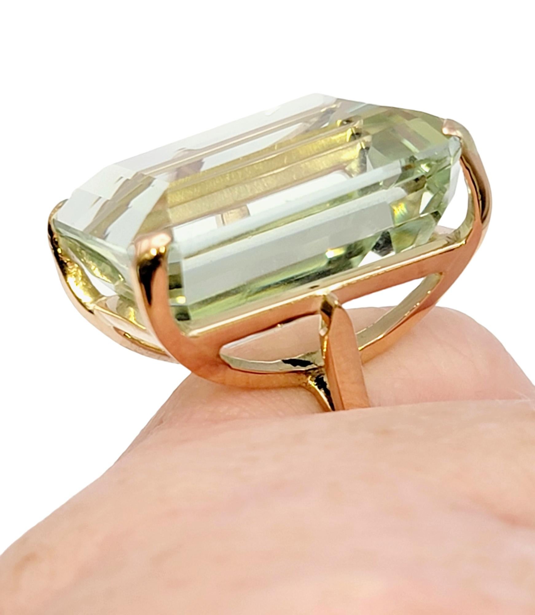 Huge 46.21 Carat Emerald Cut Unheated Aquamarine Ring in 14 Karat Rose Gold  For Sale 8