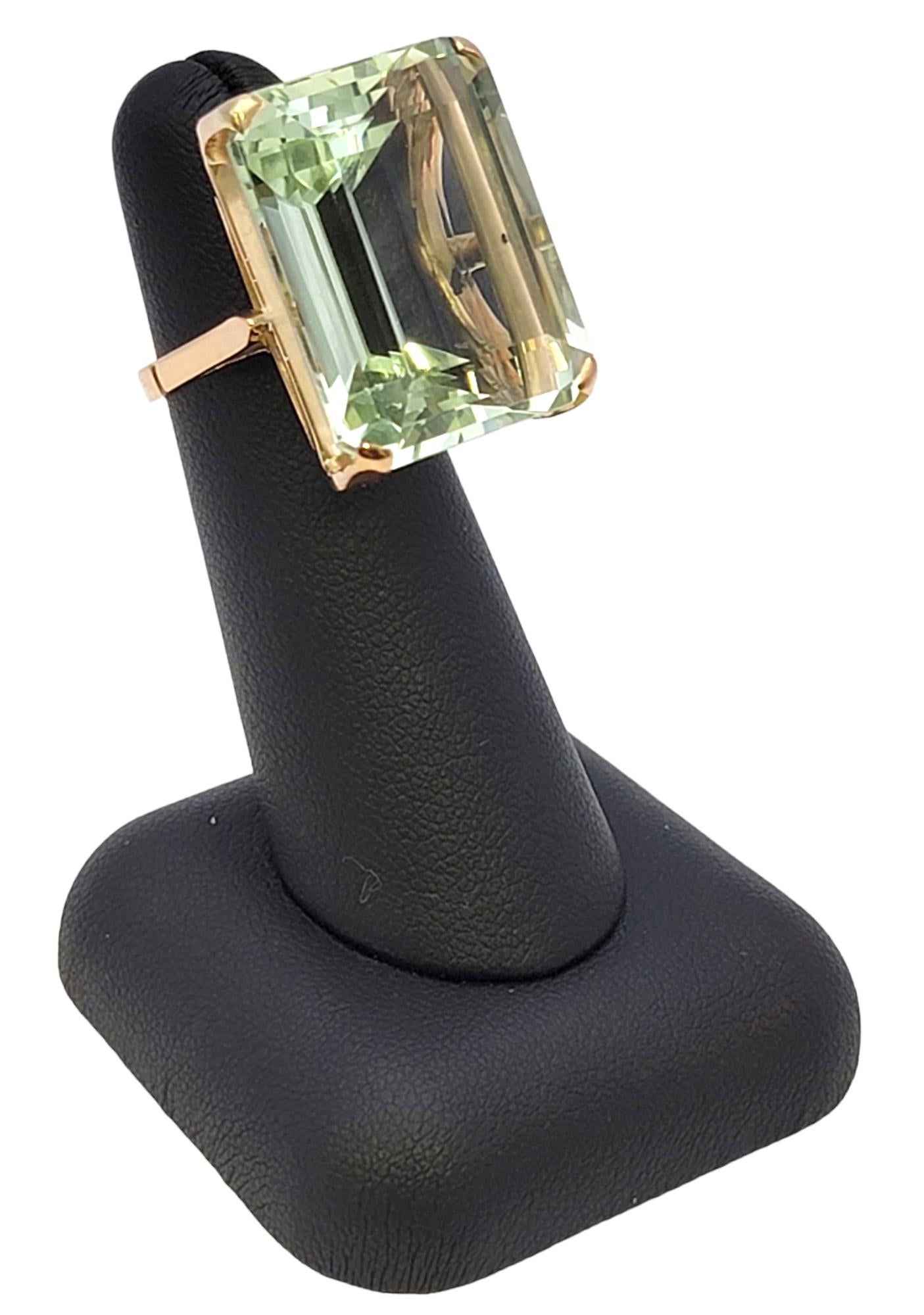 Huge 46.21 Carat Emerald Cut Unheated Aquamarine Ring in 14 Karat Rose Gold  For Sale 11