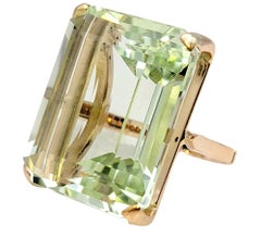 Huge 46.21 Carat Emerald Cut Unheated Aquamarine Ring in 14 Karat Rose Gold