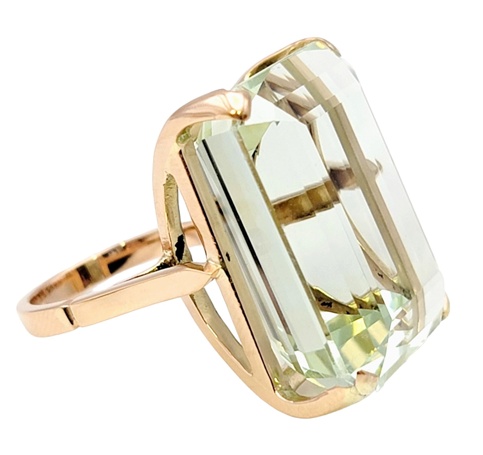 Huge 46.21 Carat Emerald Cut Unheated Aquamarine Ring in 14 Karat Rose Gold  In Good Condition For Sale In Scottsdale, AZ