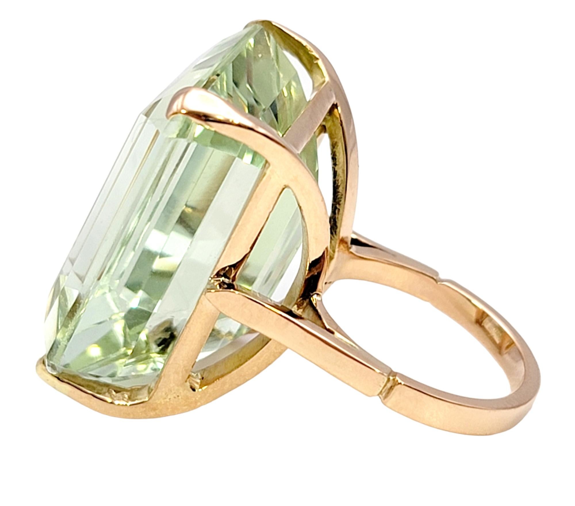 Women's Huge 46.21 Carat Emerald Cut Unheated Aquamarine Ring in 14 Karat Rose Gold For Sale