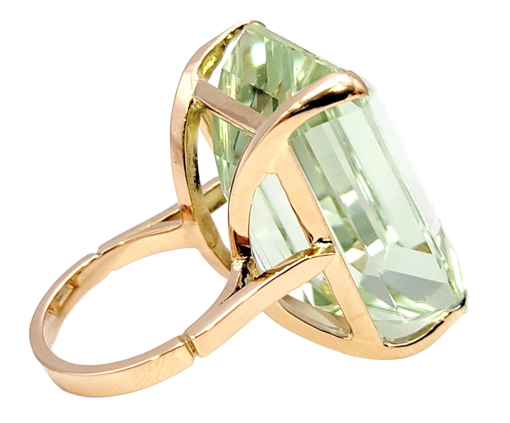 Huge 46.21 Carat Emerald Cut Unheated Aquamarine Ring in 14 Karat Rose Gold For Sale 1