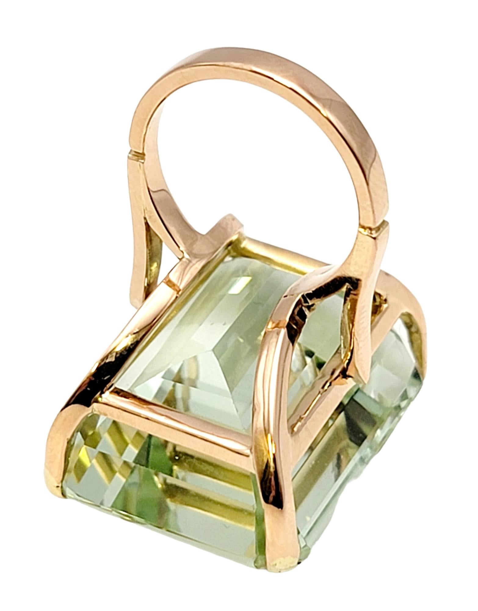 Huge 46.21 Carat Emerald Cut Unheated Aquamarine Ring in 14 Karat Rose Gold For Sale 2