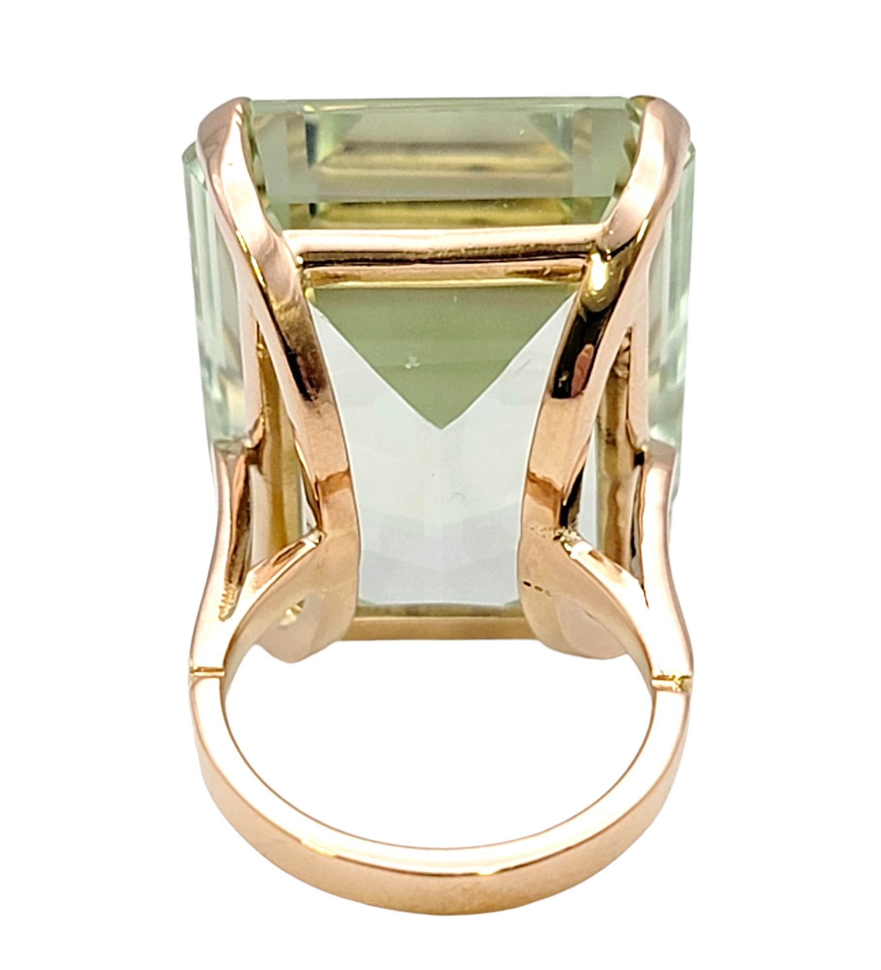 Huge 46.21 Carat Emerald Cut Unheated Aquamarine Ring in 14 Karat Rose Gold  For Sale 3