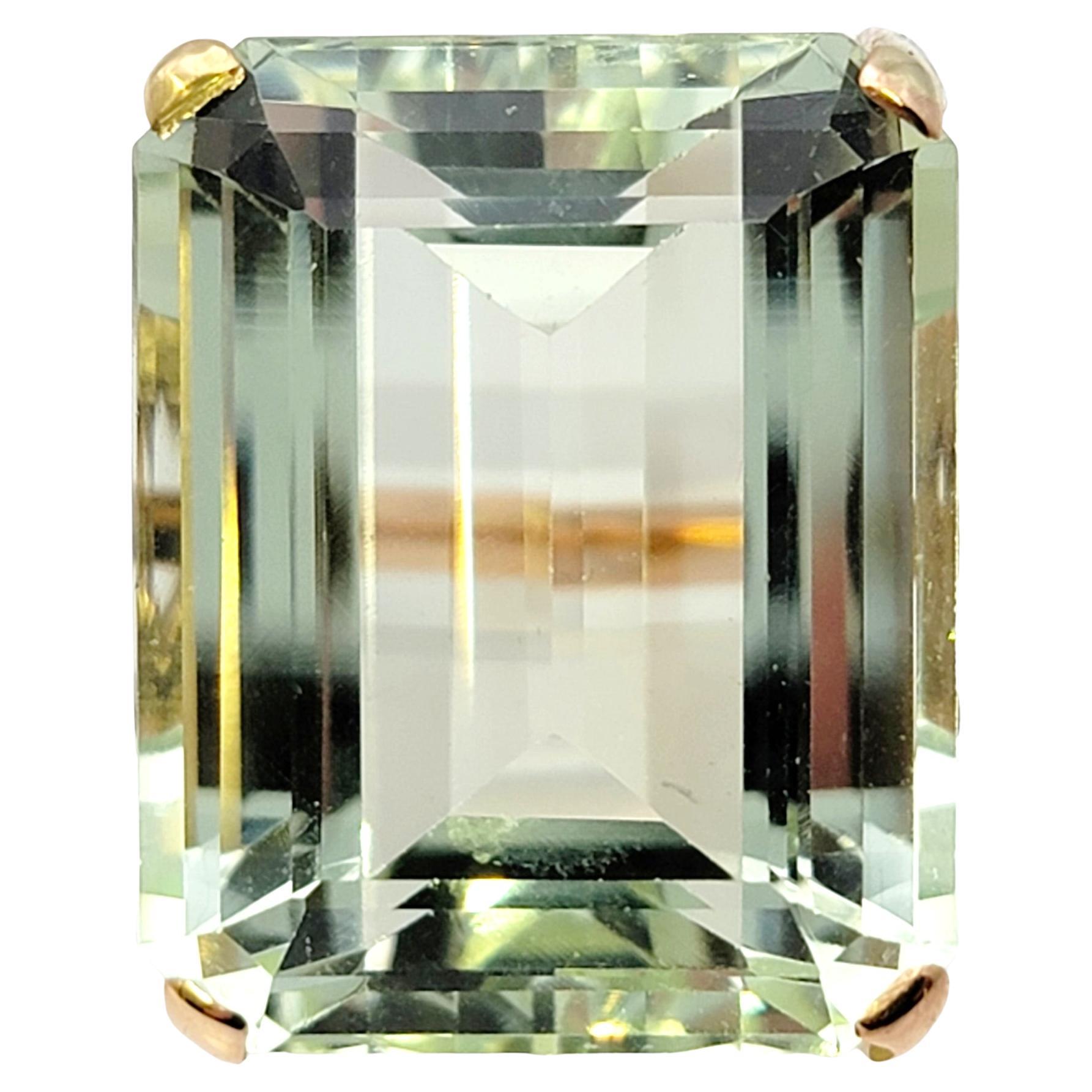 Huge 46.21 Carat Emerald Cut Unheated Aquamarine Ring in 14 Karat Rose Gold For Sale 4