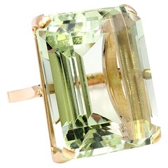 Vintage Huge 46.21 Carat Emerald Cut Unheated Aquamarine Ring in 14 Karat Rose Gold 