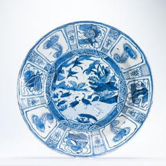 HUGE 47.5cm Antique Ming Chinese Porcelain Kraak Plate Whagon Wheel Ducks