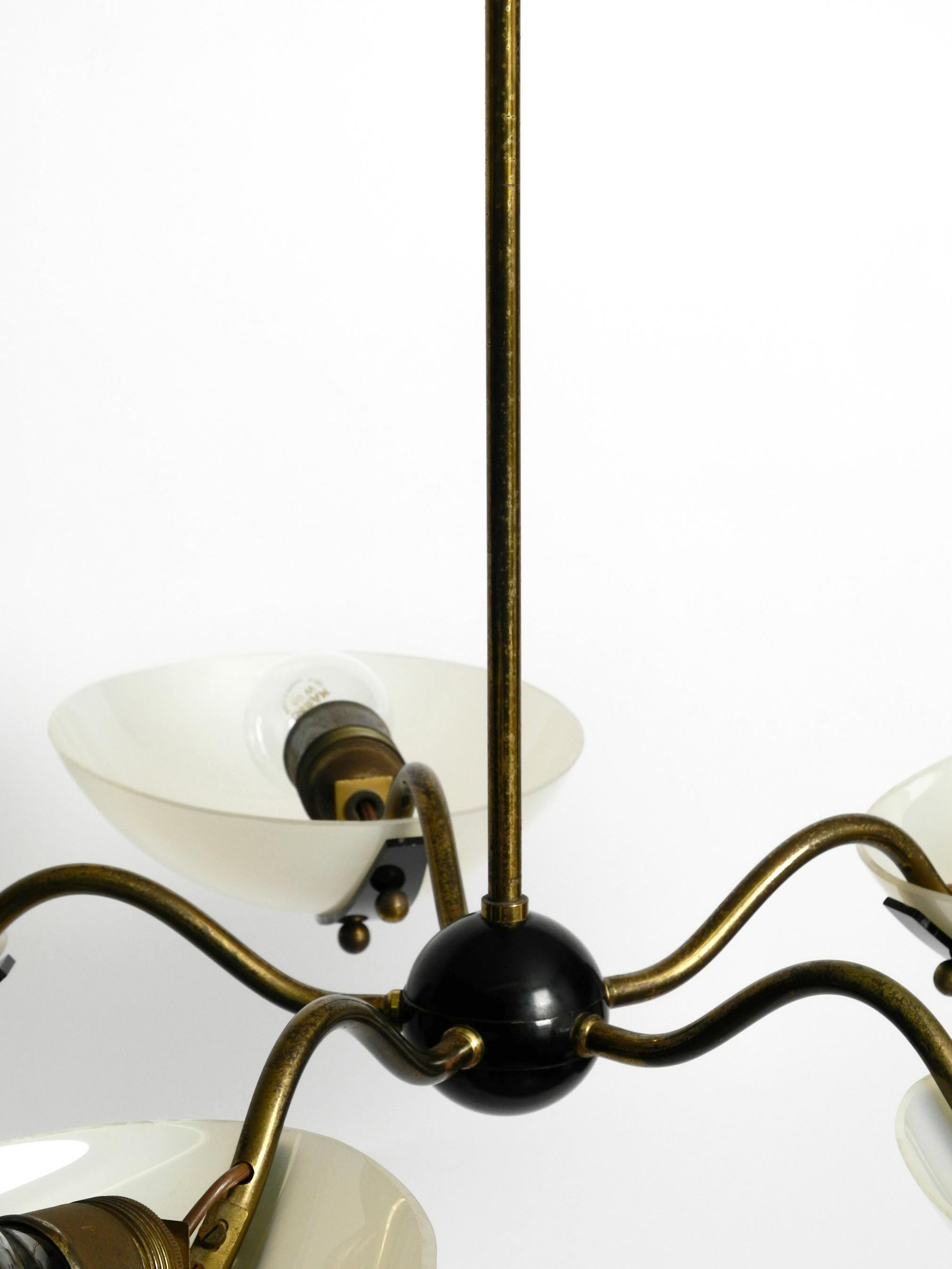 Huge 5-Armed Mid-Century Modern Brass Chandelier with Large Plexiglass Shades 10