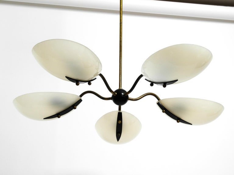 Huge 5-Armed Mid-Century Modern Brass Chandelier with Large Plexiglass  Shades at 1stDibs