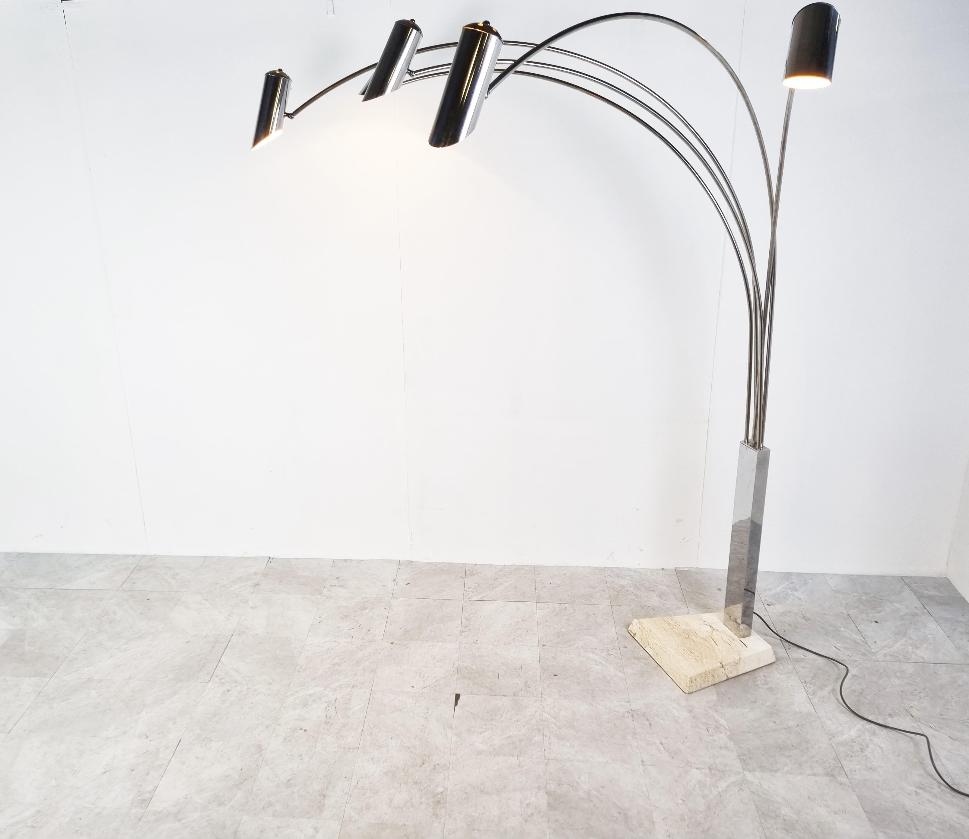 Italian Huge 5 Lightpoint Chrome Floor Lamp, 1970s