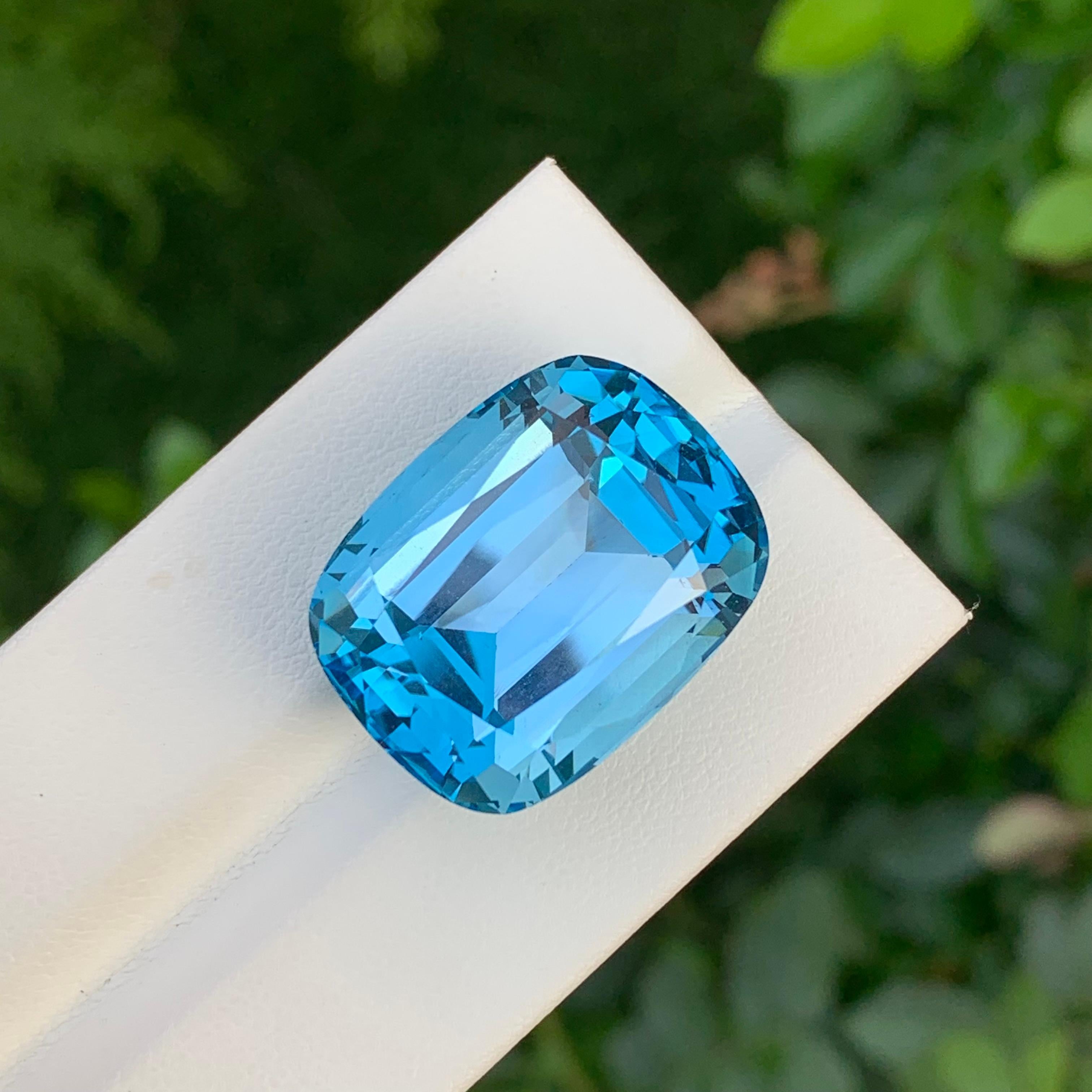 Huge 50 Carat Faceted Swiss Blue Topaz Cushion Shape Gemstone For Necklace For Sale 4