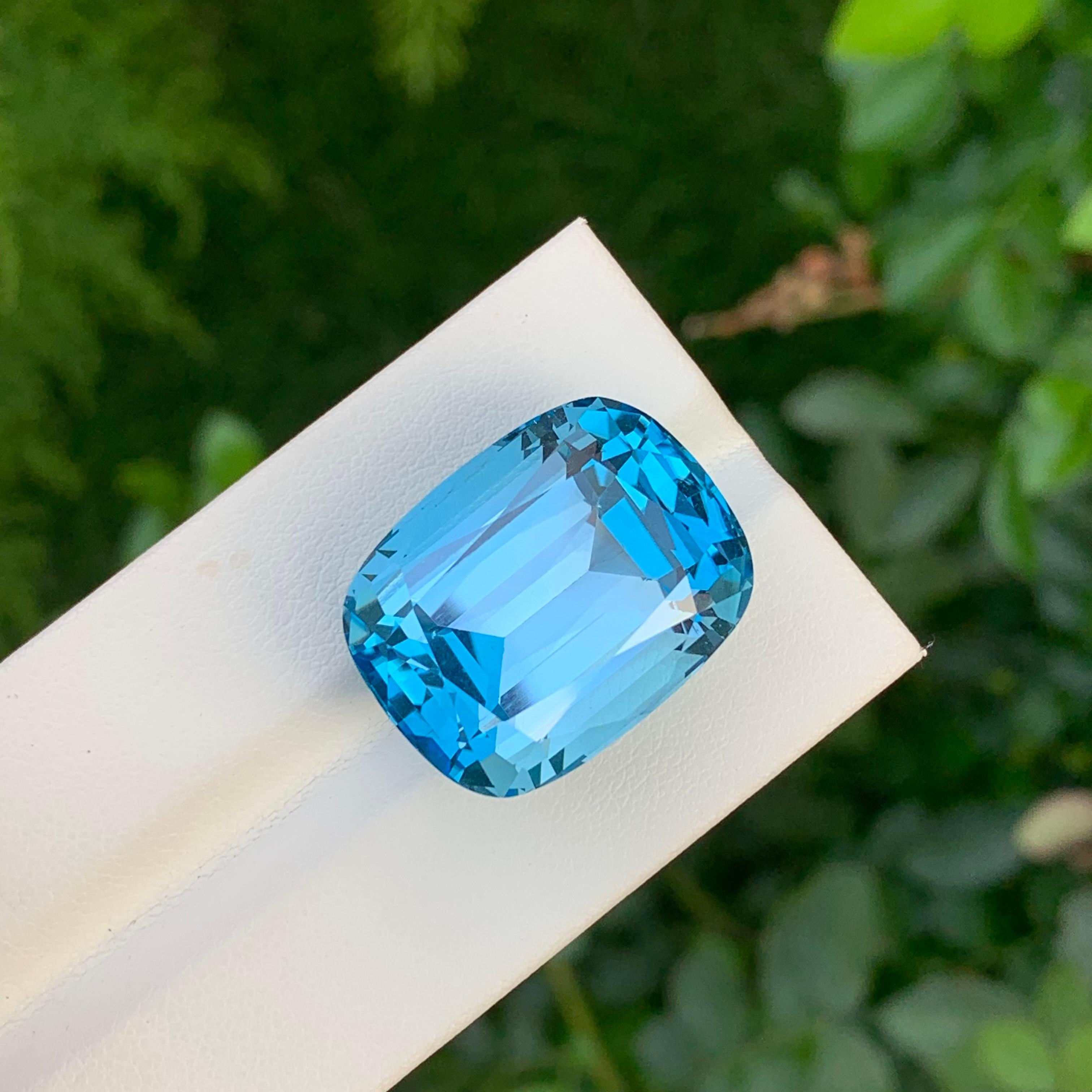 Huge 50 Carat Faceted Swiss Blue Topaz Cushion Shape Gemstone For Necklace For Sale 5