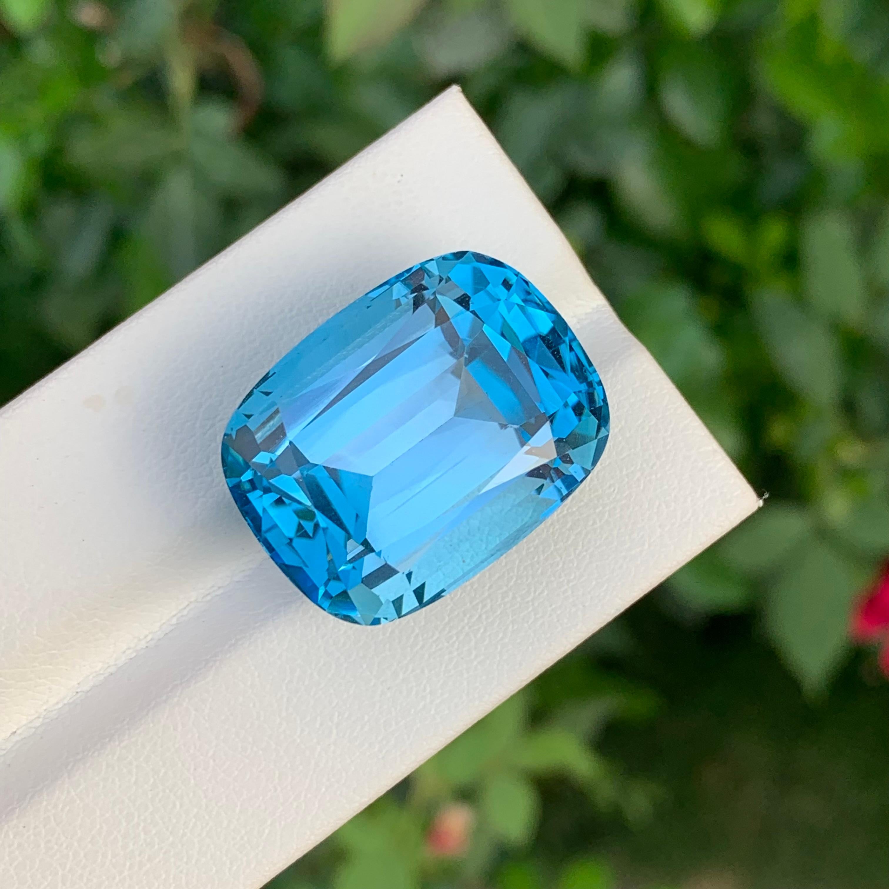 Arts and Crafts Huge 50 Carat Faceted Swiss Blue Topaz Cushion Shape Gemstone For Necklace For Sale
