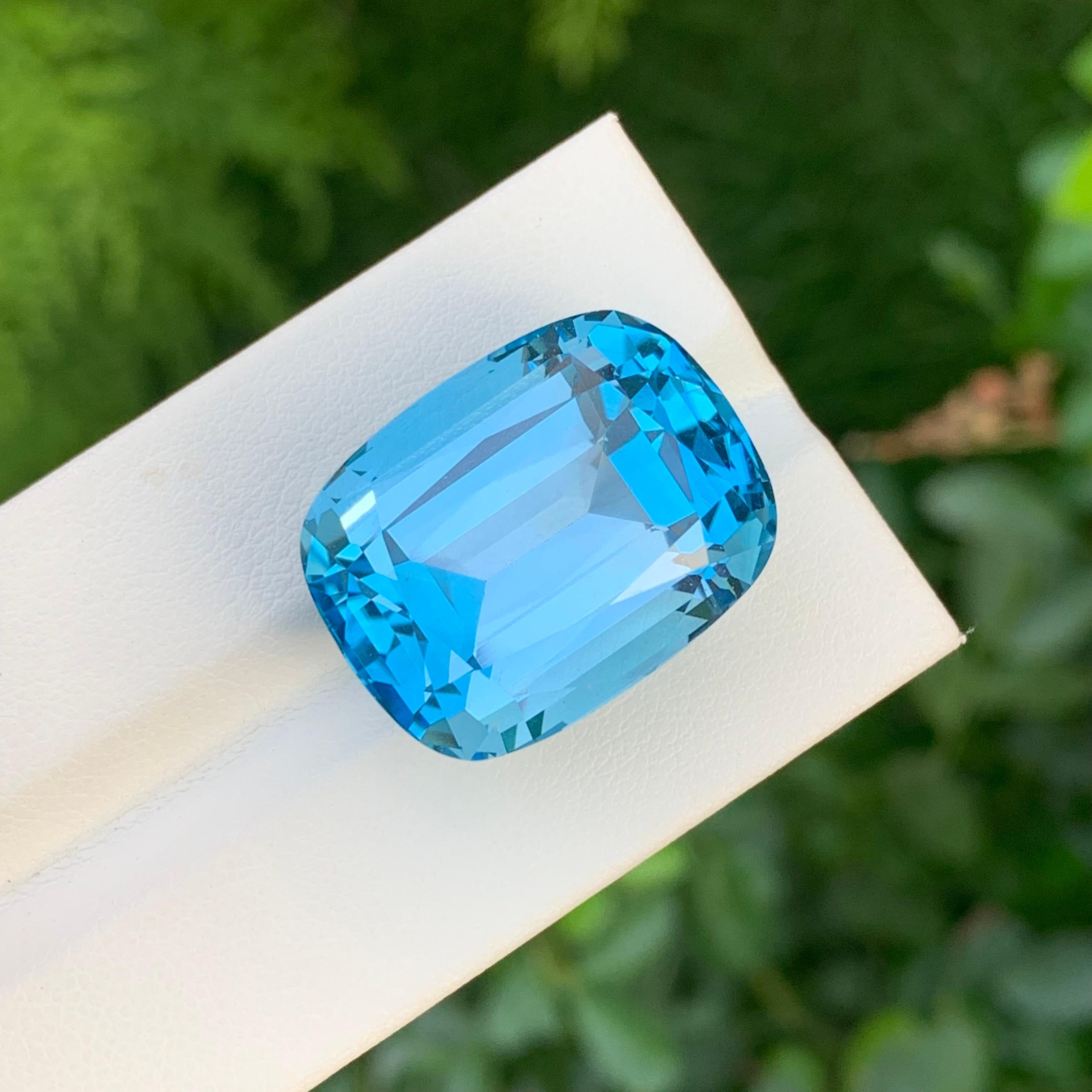 Huge 50 Carat Faceted Swiss Blue Topaz Cushion Shape Gemstone For Necklace For Sale 2