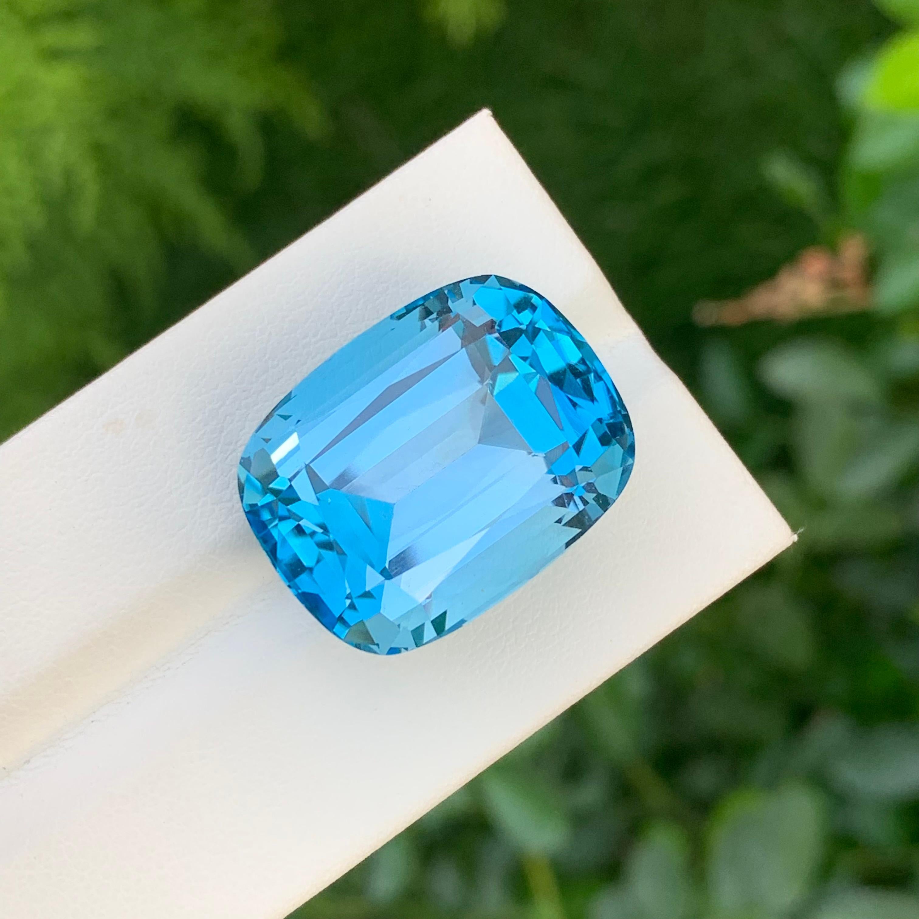 Huge 50 Carat Faceted Swiss Blue Topaz Cushion Shape Gemstone For Necklace For Sale 3