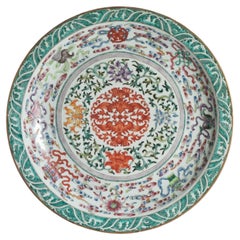 Huge 51CM 19C Chinese Porcelain 'Phoenix and Buddhist Emblems' charger