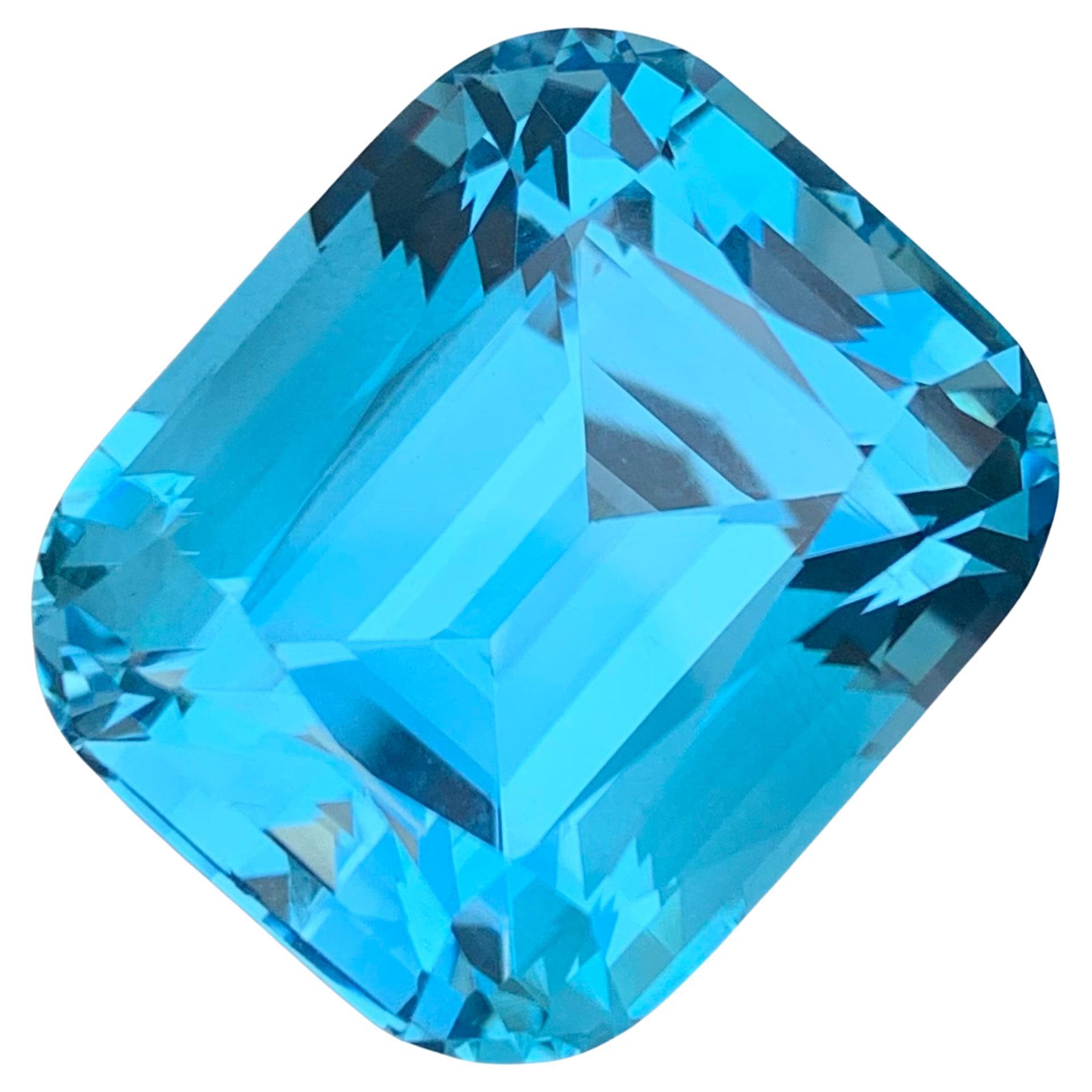 Huge 54.75 Carat Loose Swiss Blue Topaz Cushion Shape Gemstone
