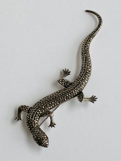 Huge 5.5" Art Deco 1940s Sterling Silver & Marcasite Salamander Pin