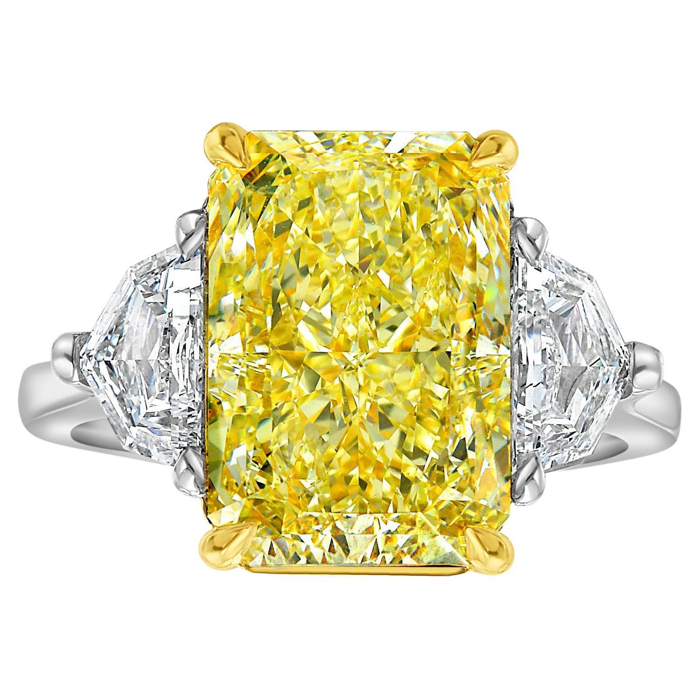 Huge 5ct Fancy Yellow Elongated Radiant Diamond Engagement Ring